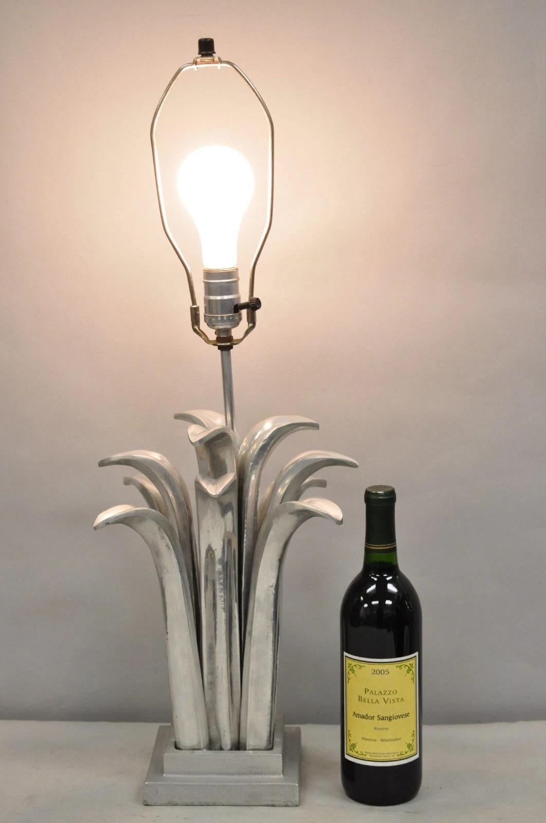 Vintage Mid Century Modern Heavy Cast Aluminum Palm Leaf Metal Sculptural Table Lamp. Circa Mid 20th Century. Measurements: 28