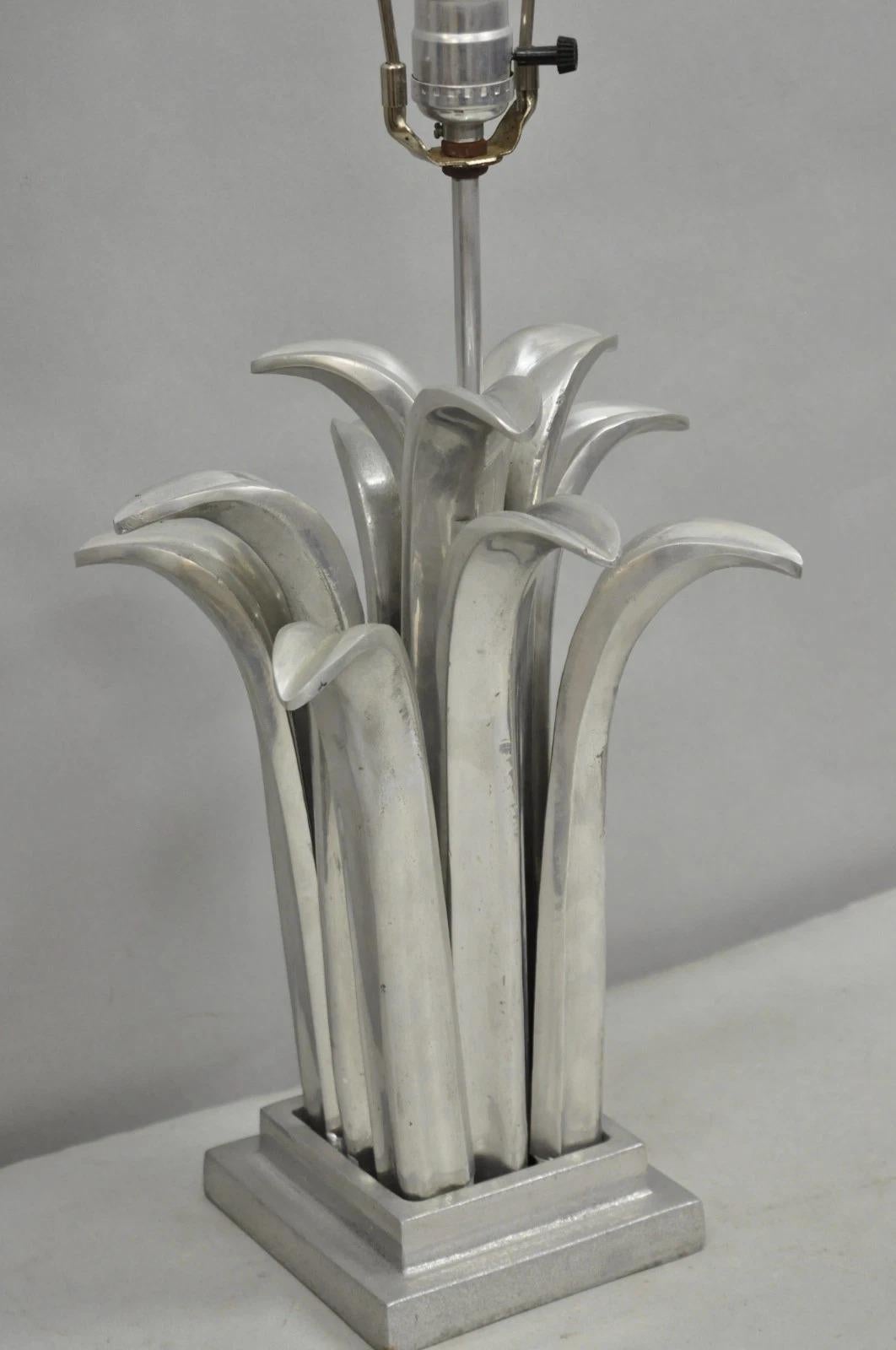 Unknown Vintage Mid Century Modern Cast Aluminum Palm Leaf Metal Sculptural Table Lamp For Sale