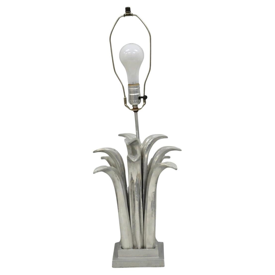Vintage Mid Century Modern Cast Aluminum Palm Leaf Metal Sculptural Table Lamp For Sale
