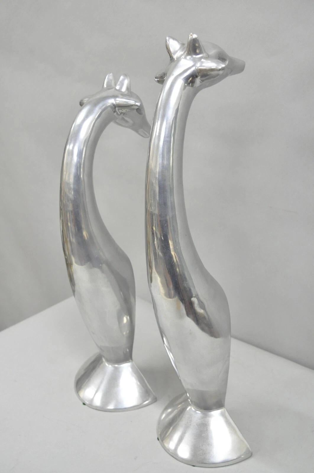 Vintage Mid Century Modern Cast Aluminum Silver Giraffe Sculptures - a Pair in vendita 5