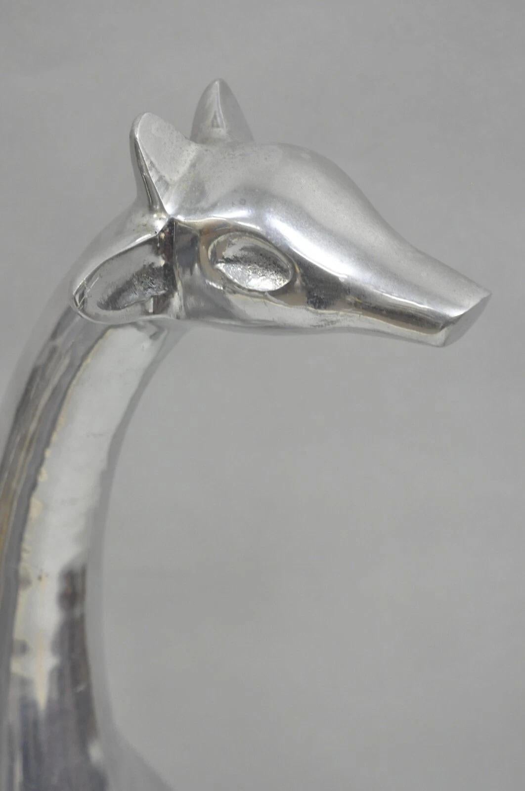 XX secolo Vintage Mid Century Modern Cast Aluminum Silver Giraffe Sculptures - a Pair in vendita