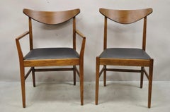 Vintage Mid Century Modern Cat Eye Walnut Dining Chairs by Stanley - Set of 4