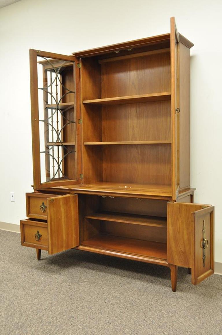 Vintage Mid-Century Modern Century Furniture Walnut China Cabinet Bookcase For Sale at 1stdibs