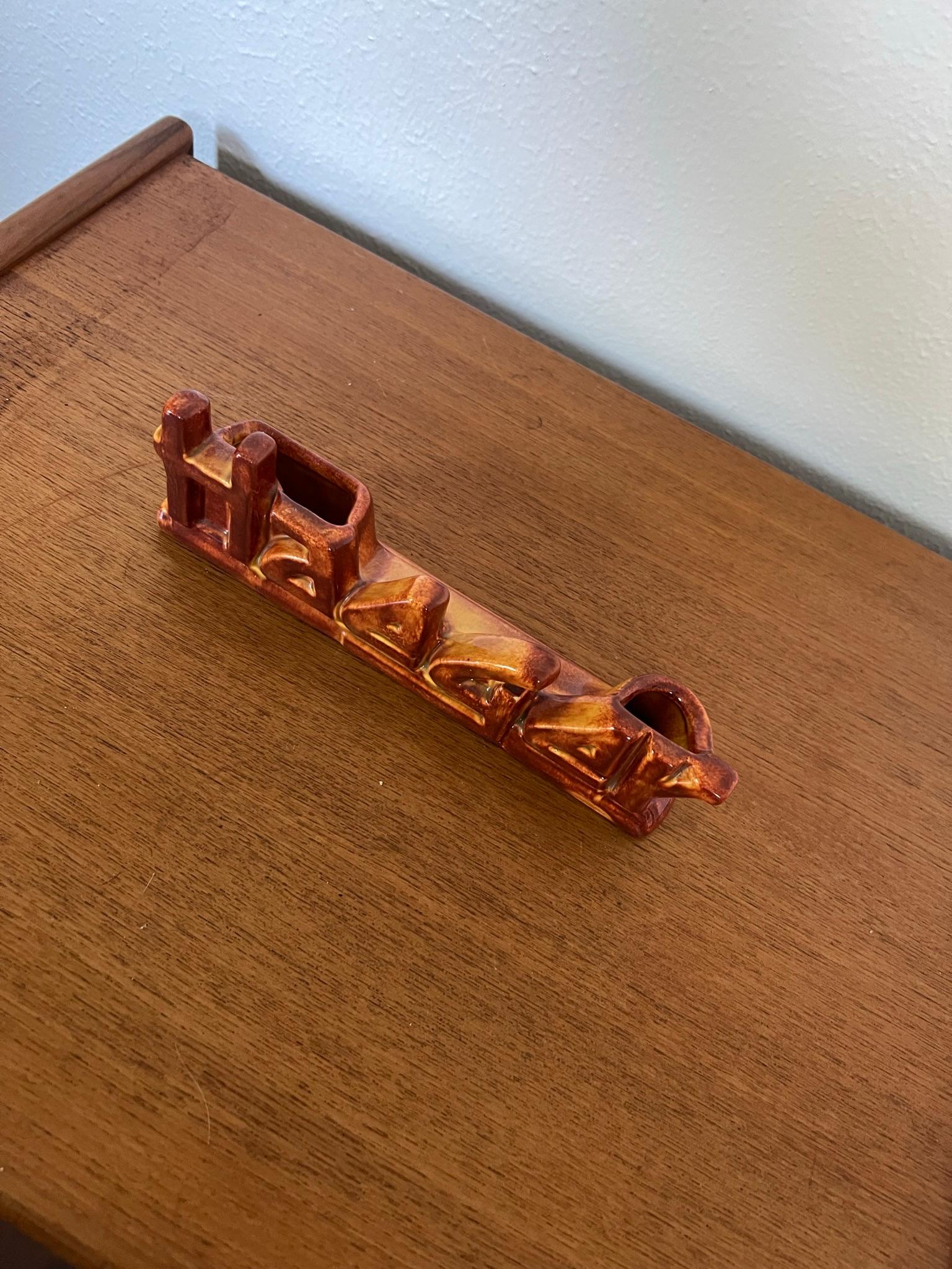 Vintage Mid-Century Modern Ceramic Orange Pen Holder by Royal Haeger In Good Condition For Sale In Houston, TX