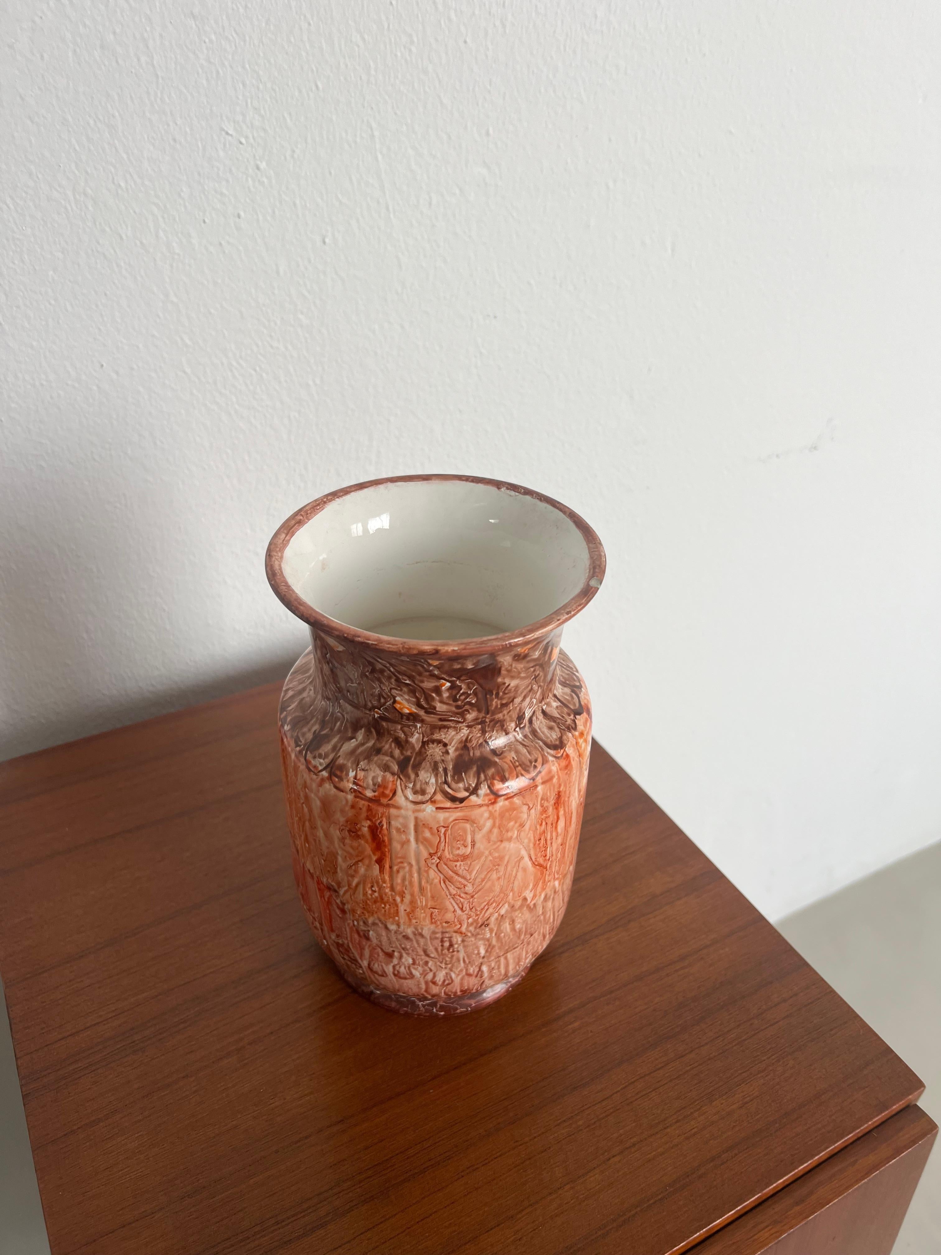 Italian Vintage Mid-Century Modern Ceramic Vase, Hand-Painted, Signed For Sale