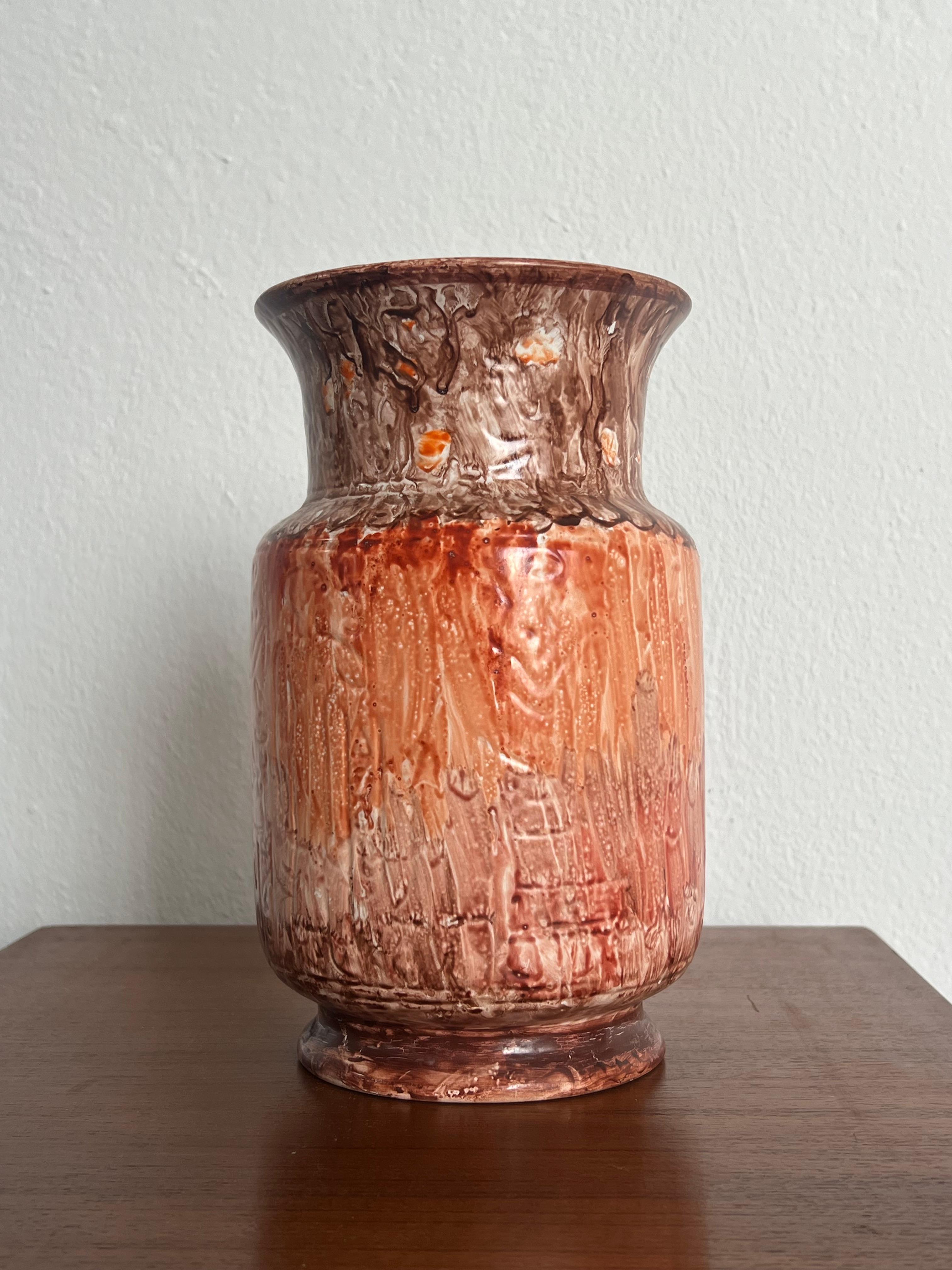 Mid-20th Century Vintage Mid-Century Modern Ceramic Vase, Hand-Painted, Signed For Sale