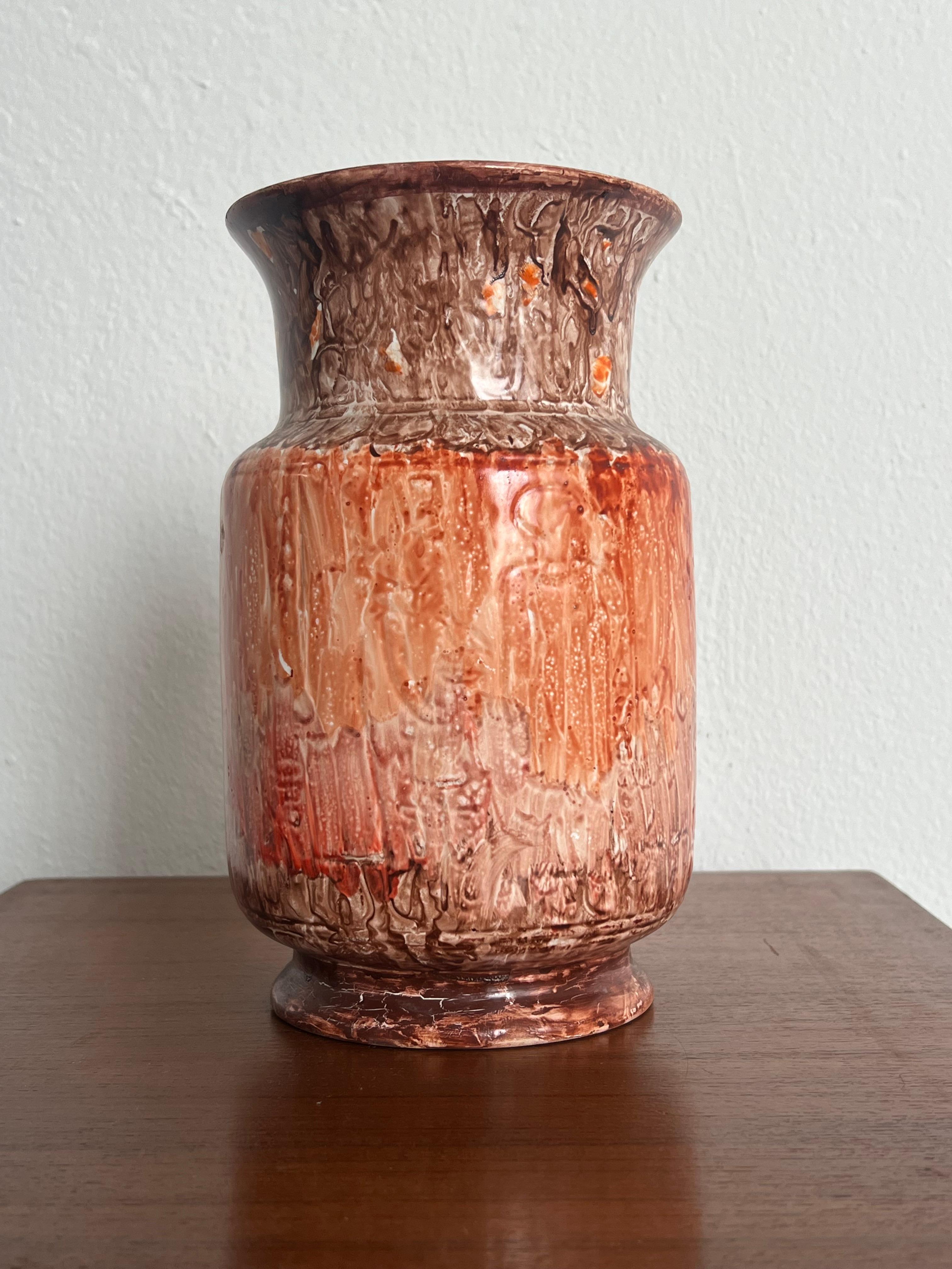 Vintage Mid-Century Modern Ceramic Vase, Hand-Painted, Signed For Sale 1