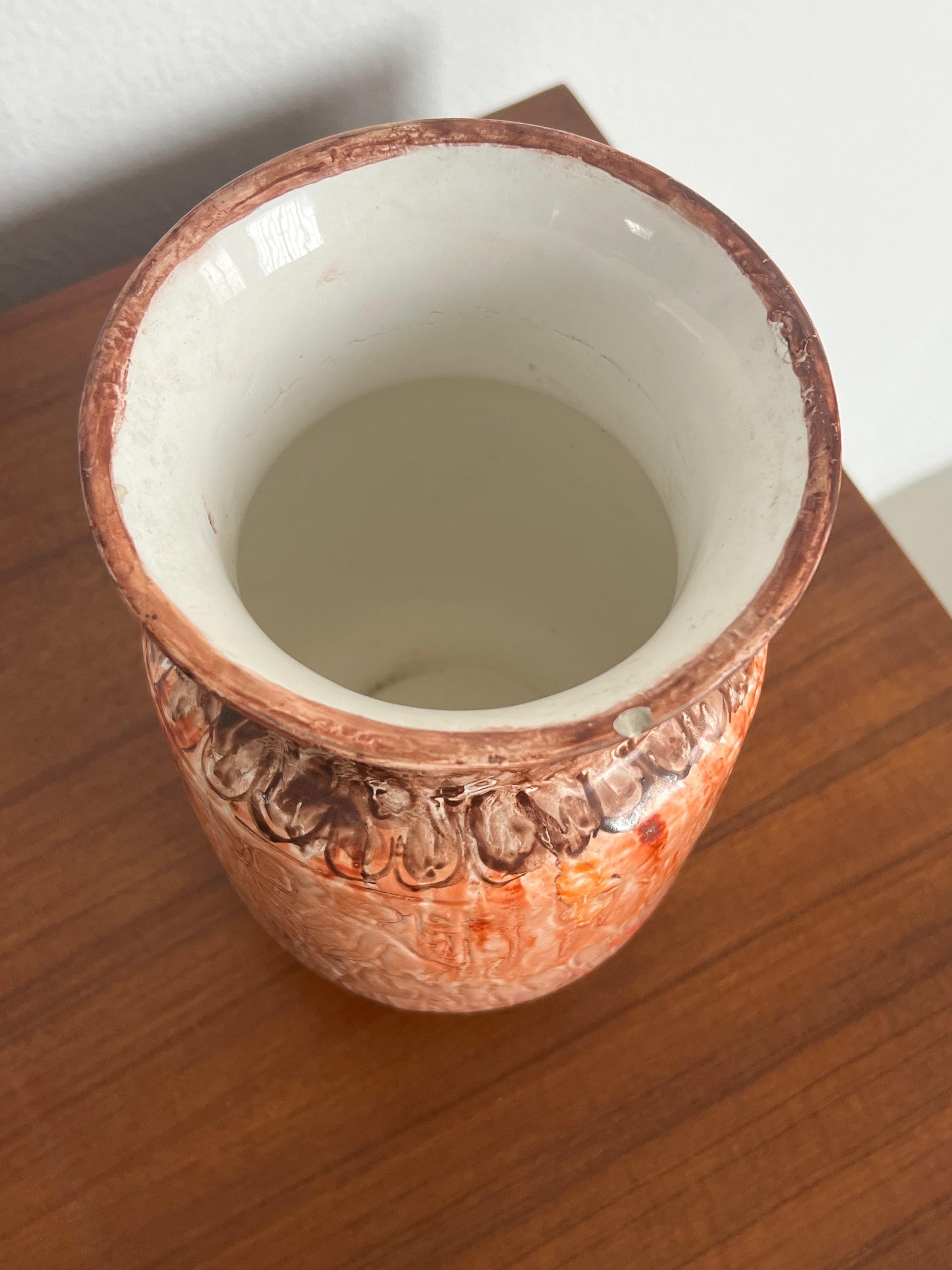 Vintage Mid-Century Modern Ceramic Vase, Hand-Painted, Signed For Sale 2