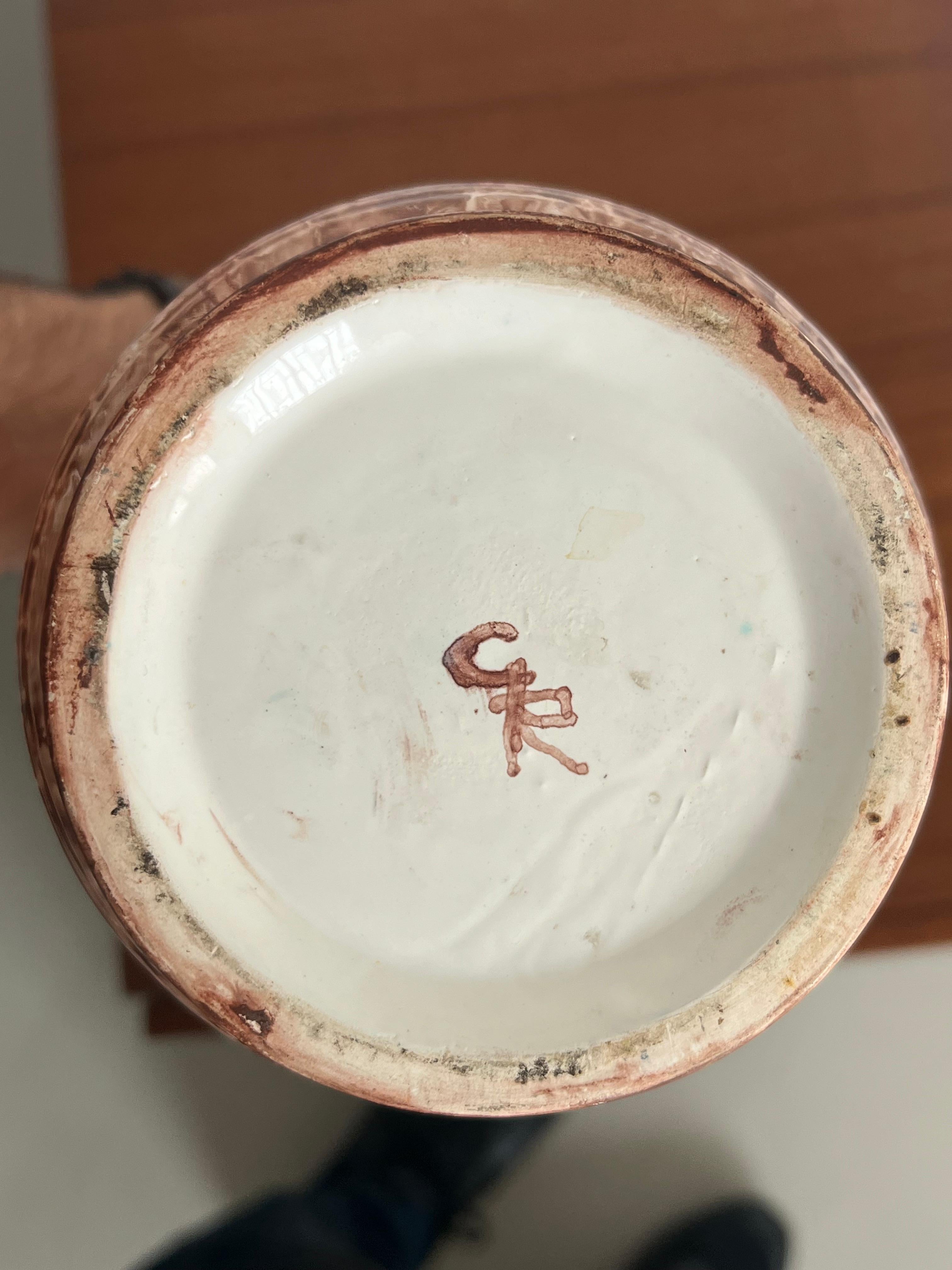 Vintage Mid-Century Modern Ceramic Vase, Hand-Painted, Signed For Sale 3