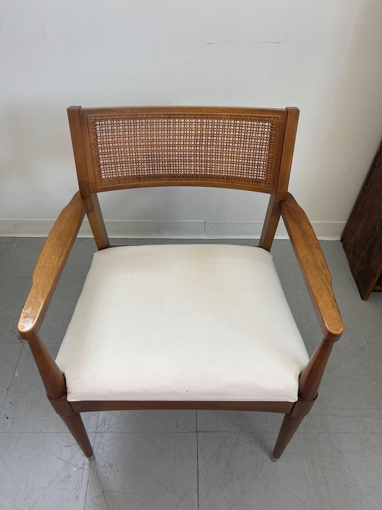 Plywood Vintage Mid Century Modern Chair With Rattan Backing For Sale