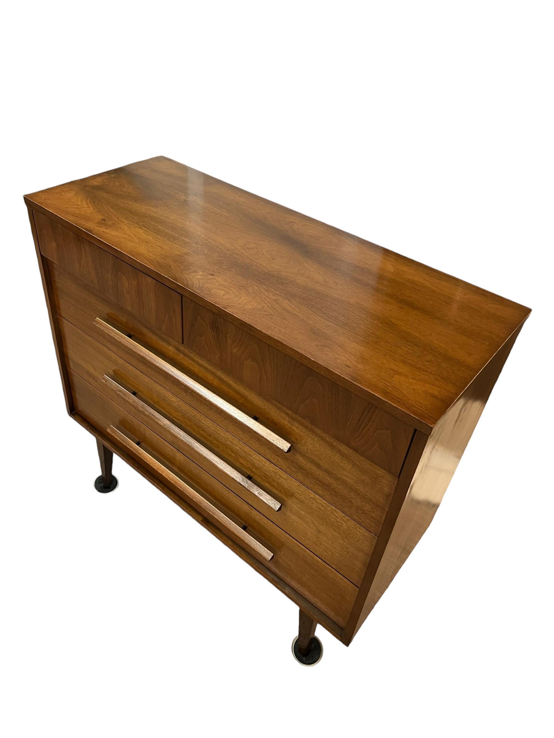 Late 20th Century Vintage Mid Century Modern Cherry Wood Tallboy Dresser and End Table Set For Sale