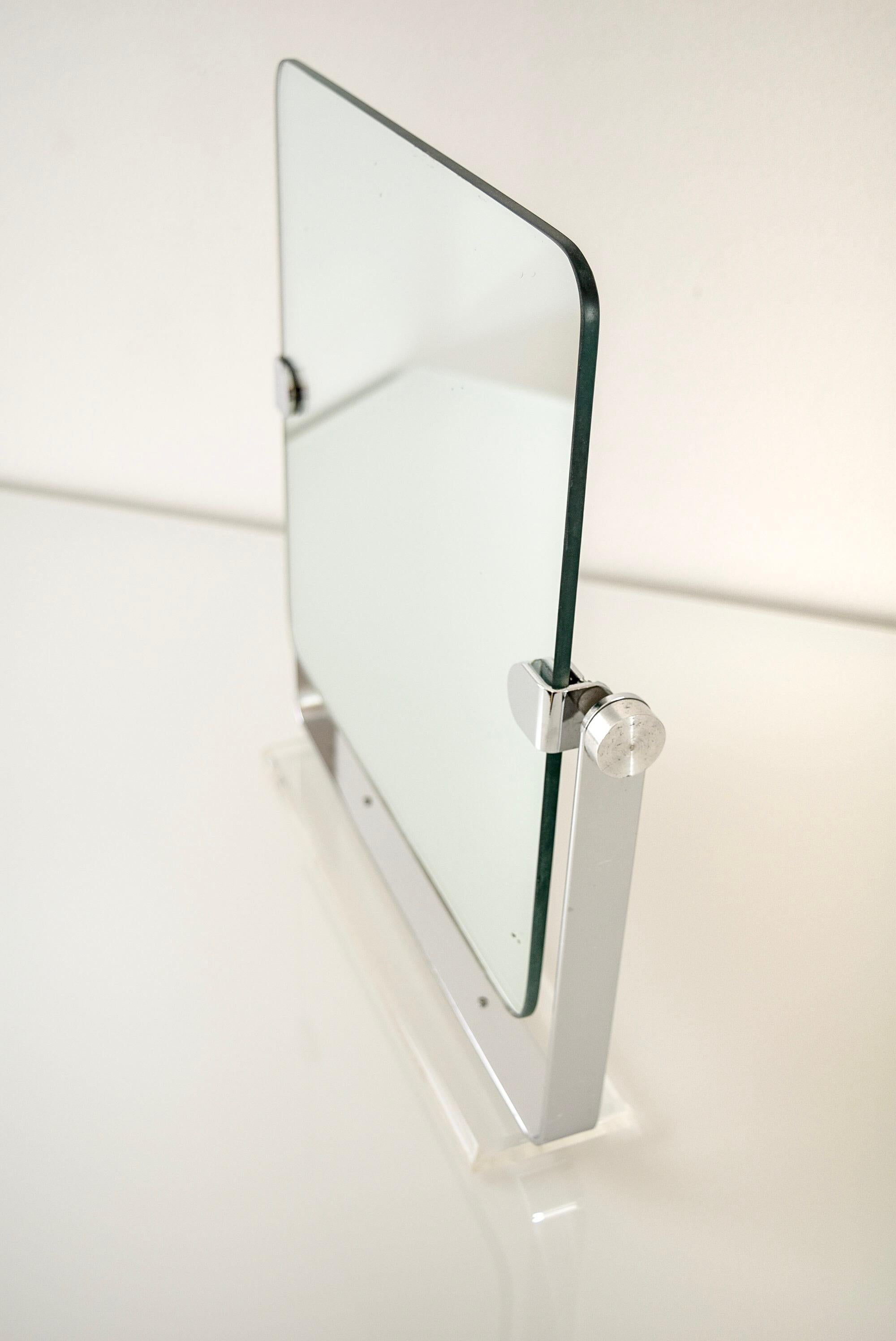 Late 20th Century Vintage Mid-Century Modern Chrome and Lucite Adjustable Tabletop Vanity Mirror