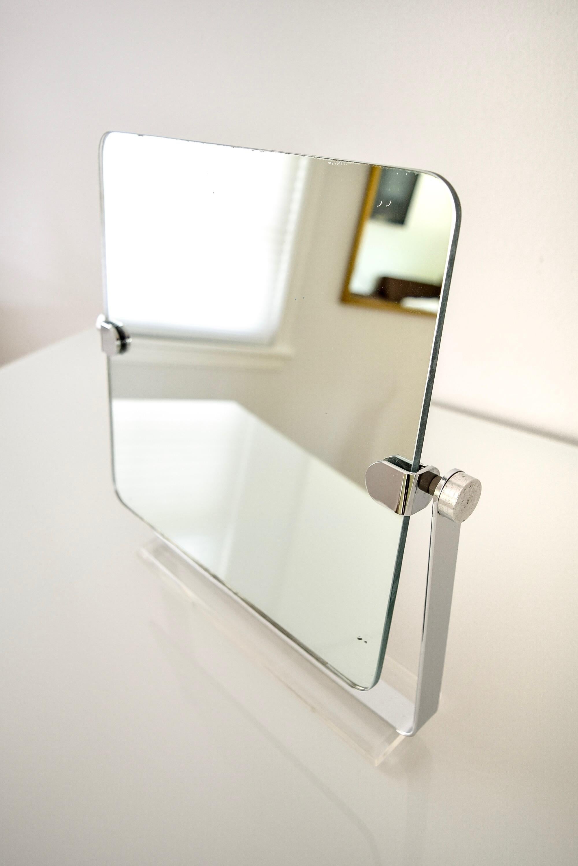 Vintage Mid-Century Modern Chrome and Lucite Adjustable Tabletop Vanity Mirror 1