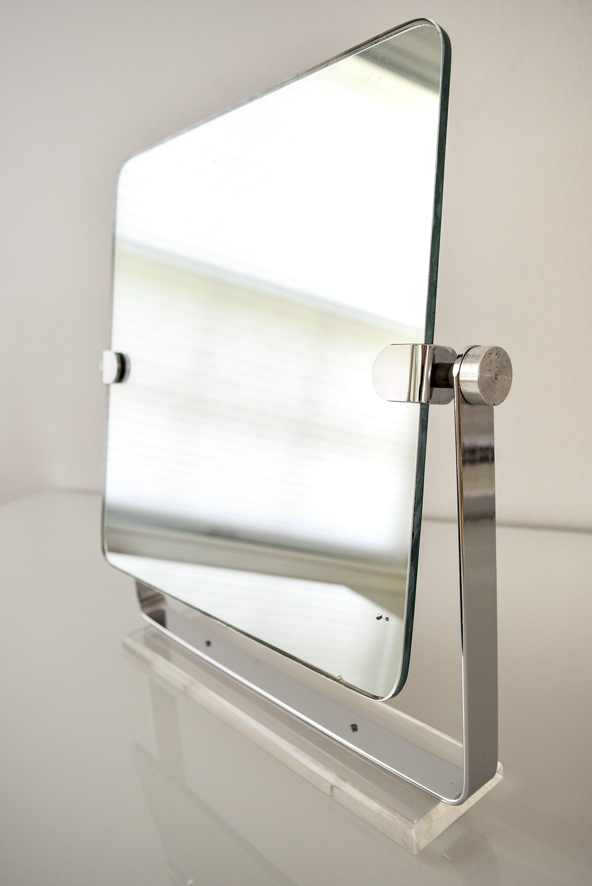 Vintage Mid-Century Modern Chrome and Lucite Adjustable Tabletop Vanity Mirror 2