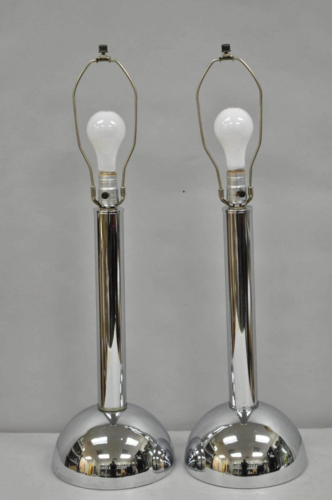 Paire de lampes de table Space Age, vintage, mi-siècle, moderne, à colonnes chromées. en vente 3
