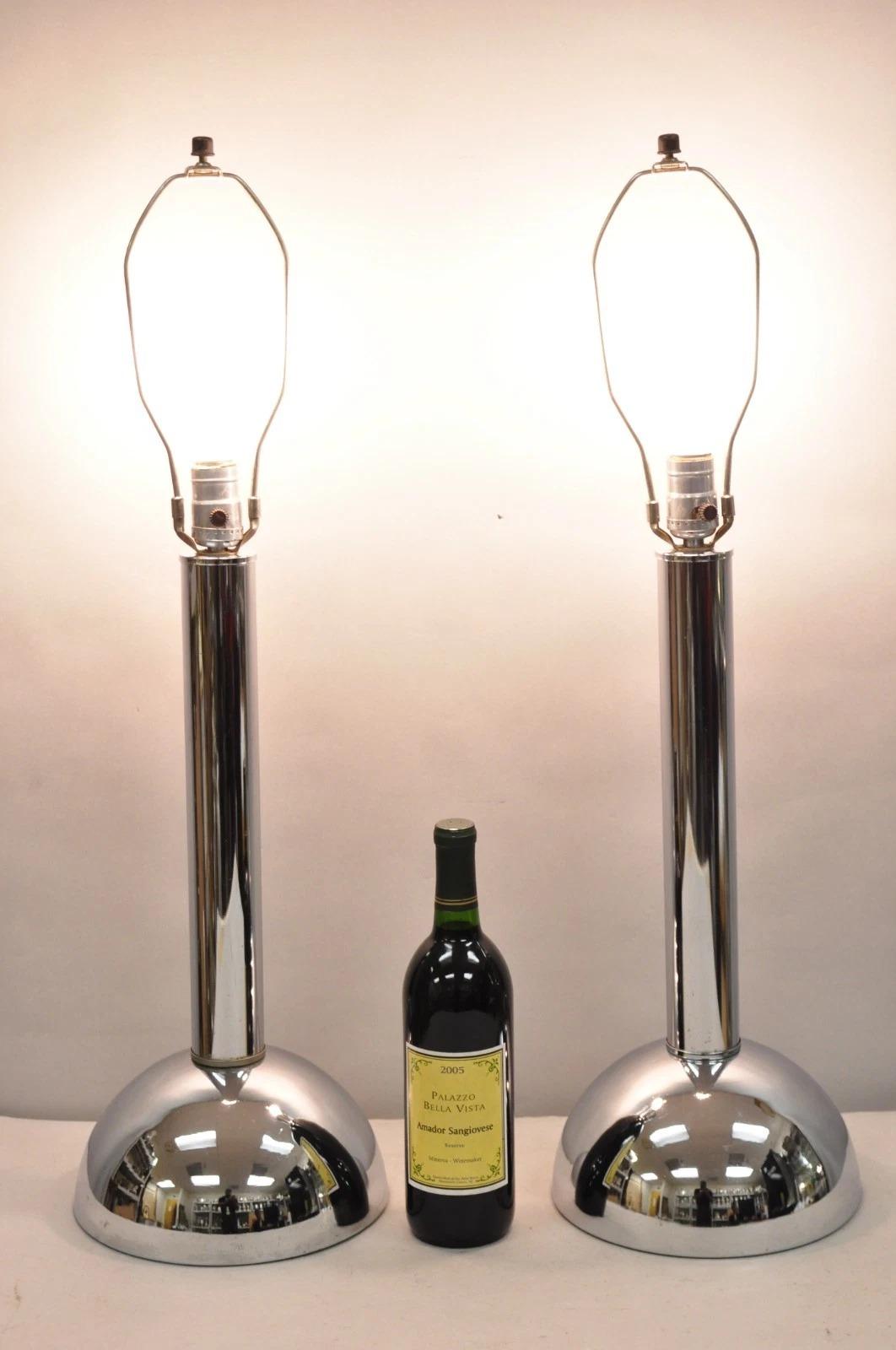 Vintage Mid Century Modern Chrome Half Ball Column Space AGE Table Lamps - a Pair. Circa Mid 20th Century. Dimensions : 29,5