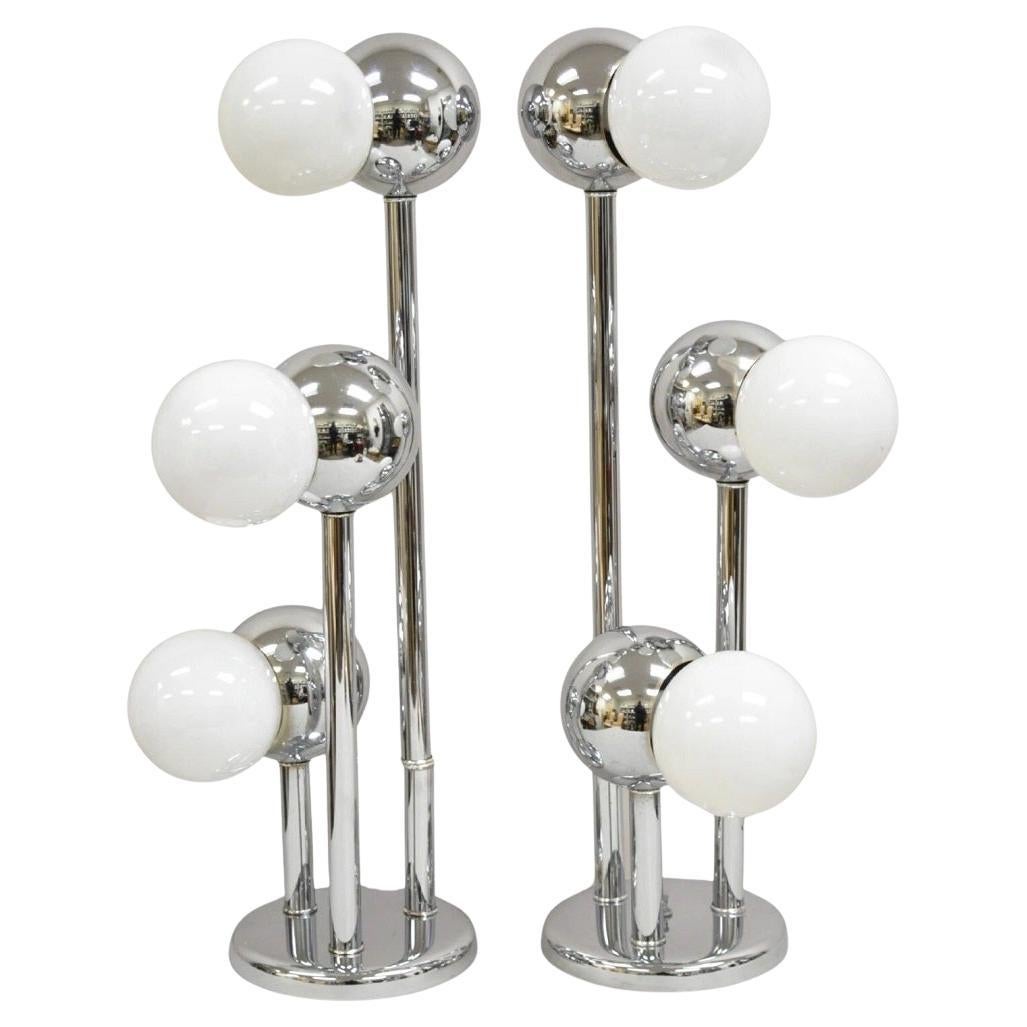 Vintage-Tischlampe mit 3 Lichtern, Chromkugeln, Space Age, Mid-Century Modern, Mid-Modern, Paar
