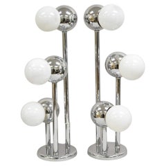 Vintage Mid Century Modern Chrome Ball Space Age 3 Light Table Lamp - a Pair