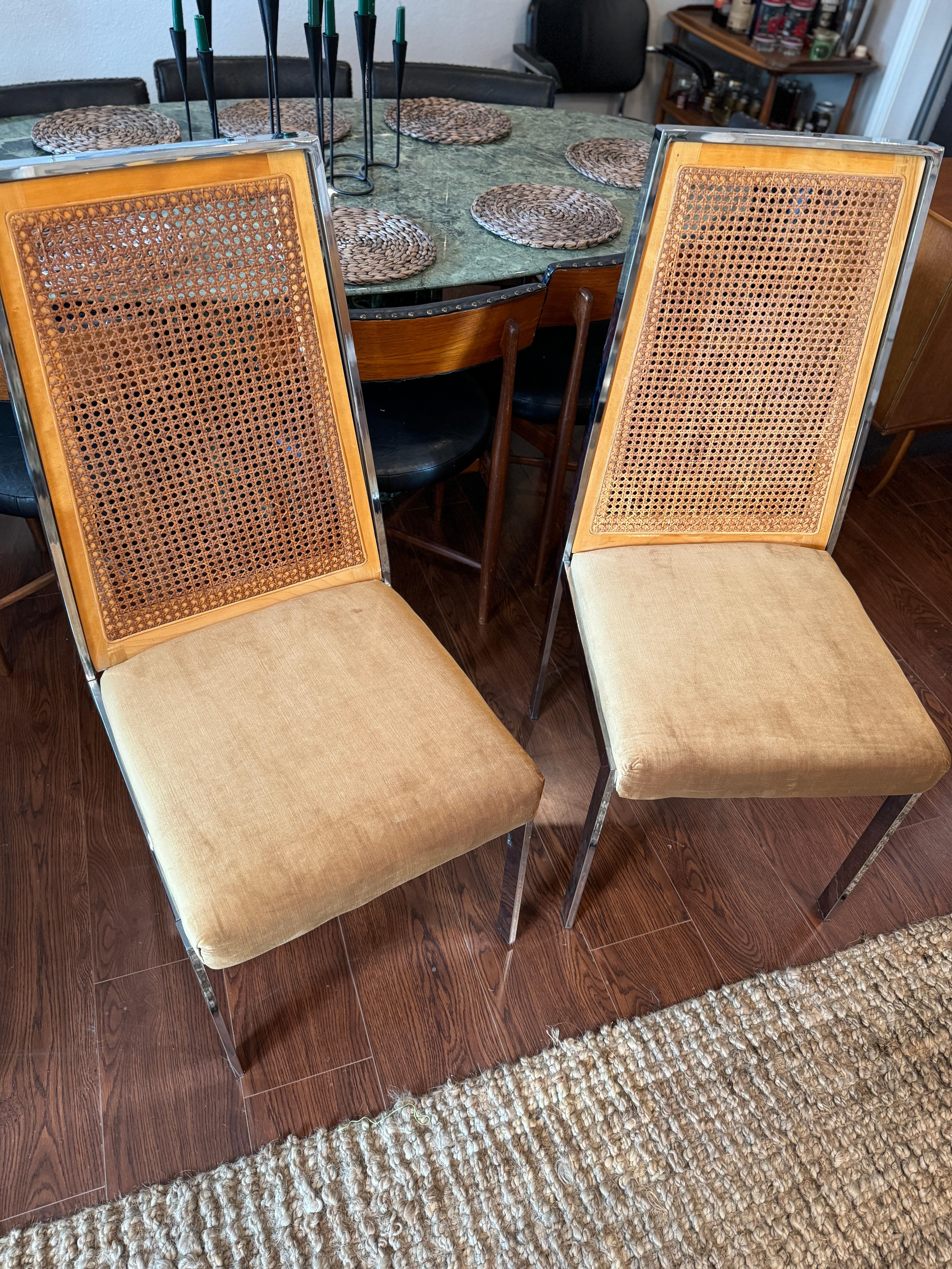 Vintage mid century modern chrome chairs with a cane backing, circa 1960s For Sale 4