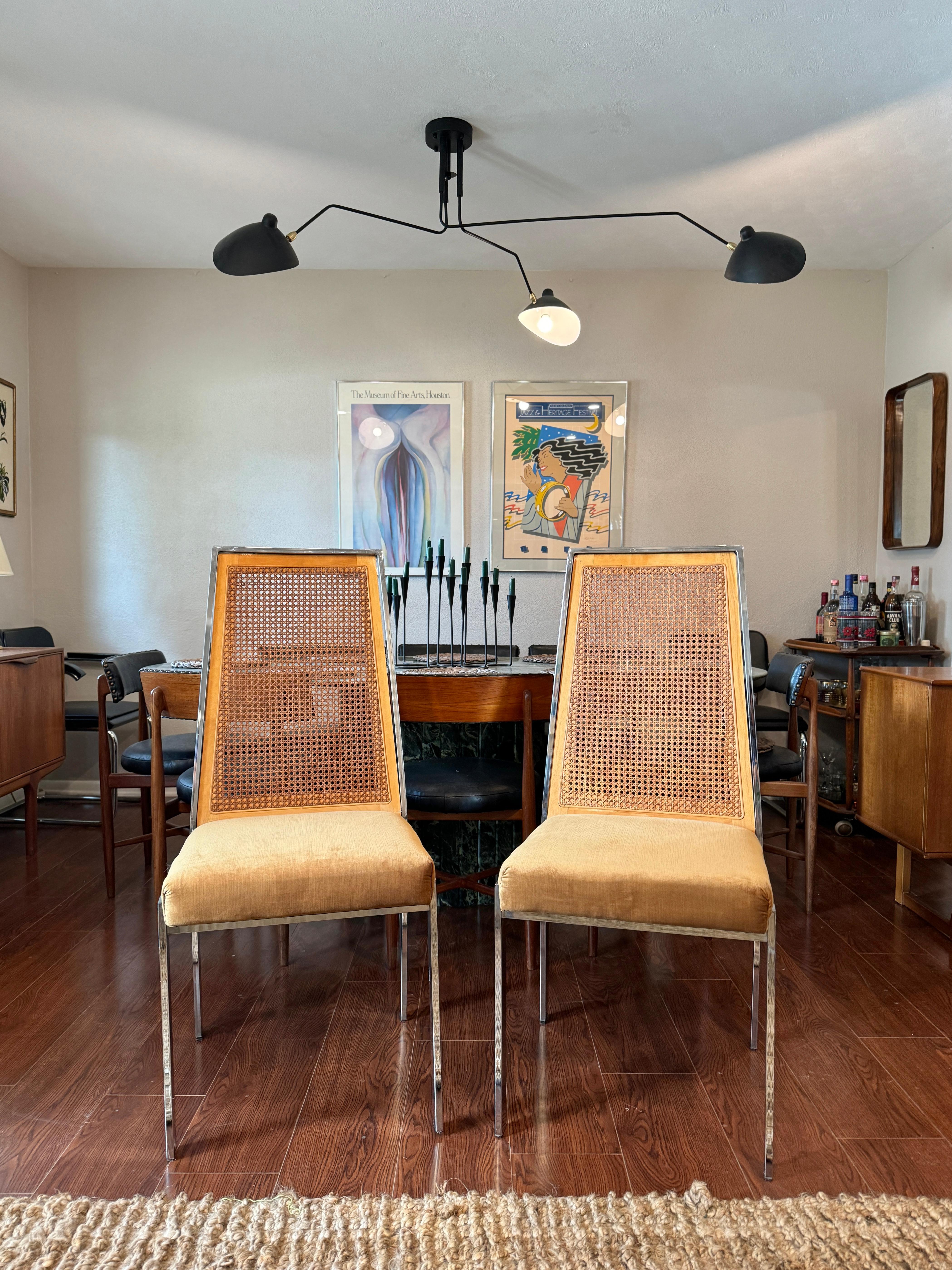 Vintage mid century modern chrome chairs with a cane backing, circa 1960s For Sale 6