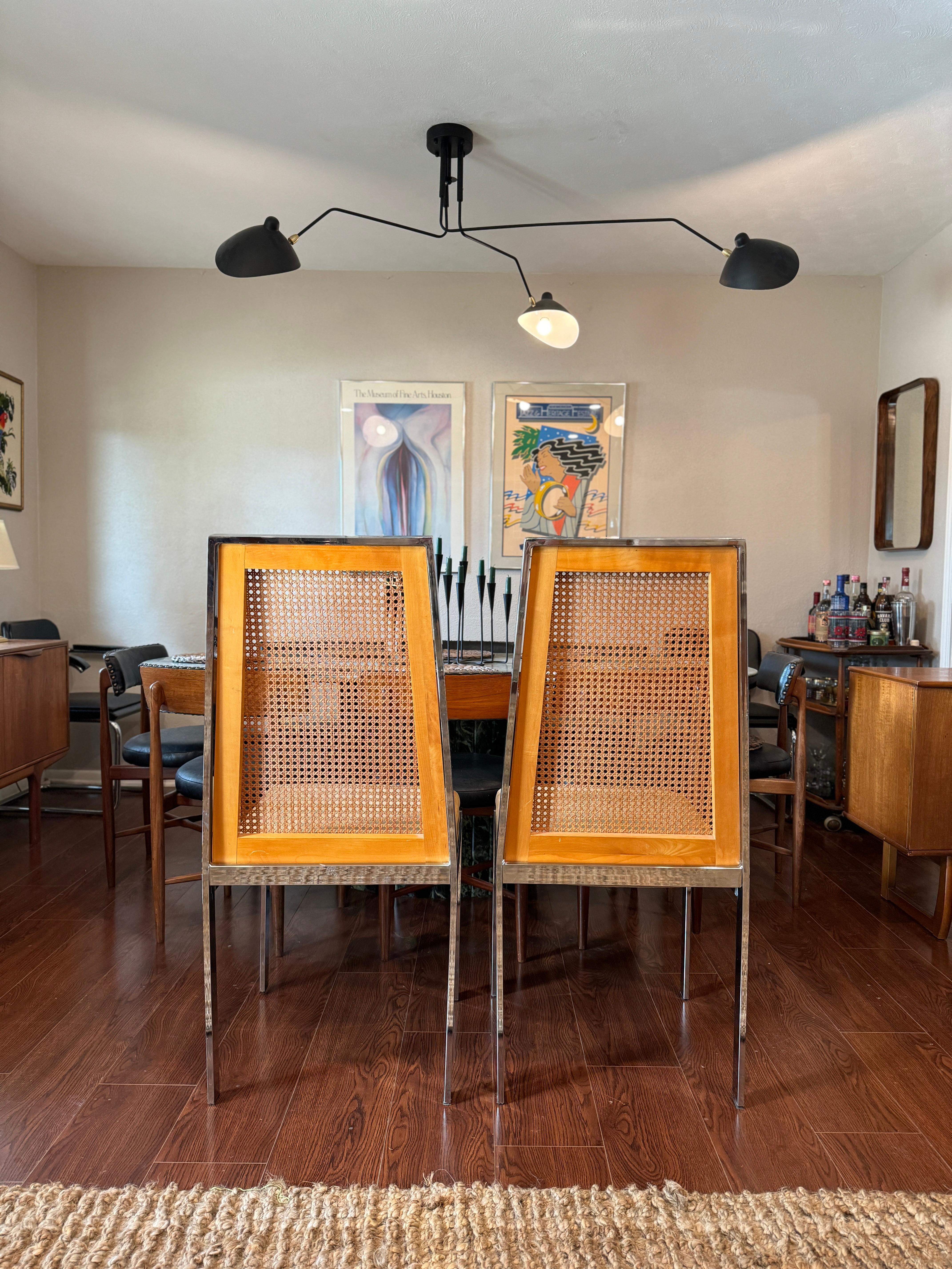 Mid-20th Century Vintage mid century modern chrome chairs with a cane backing, circa 1960s For Sale
