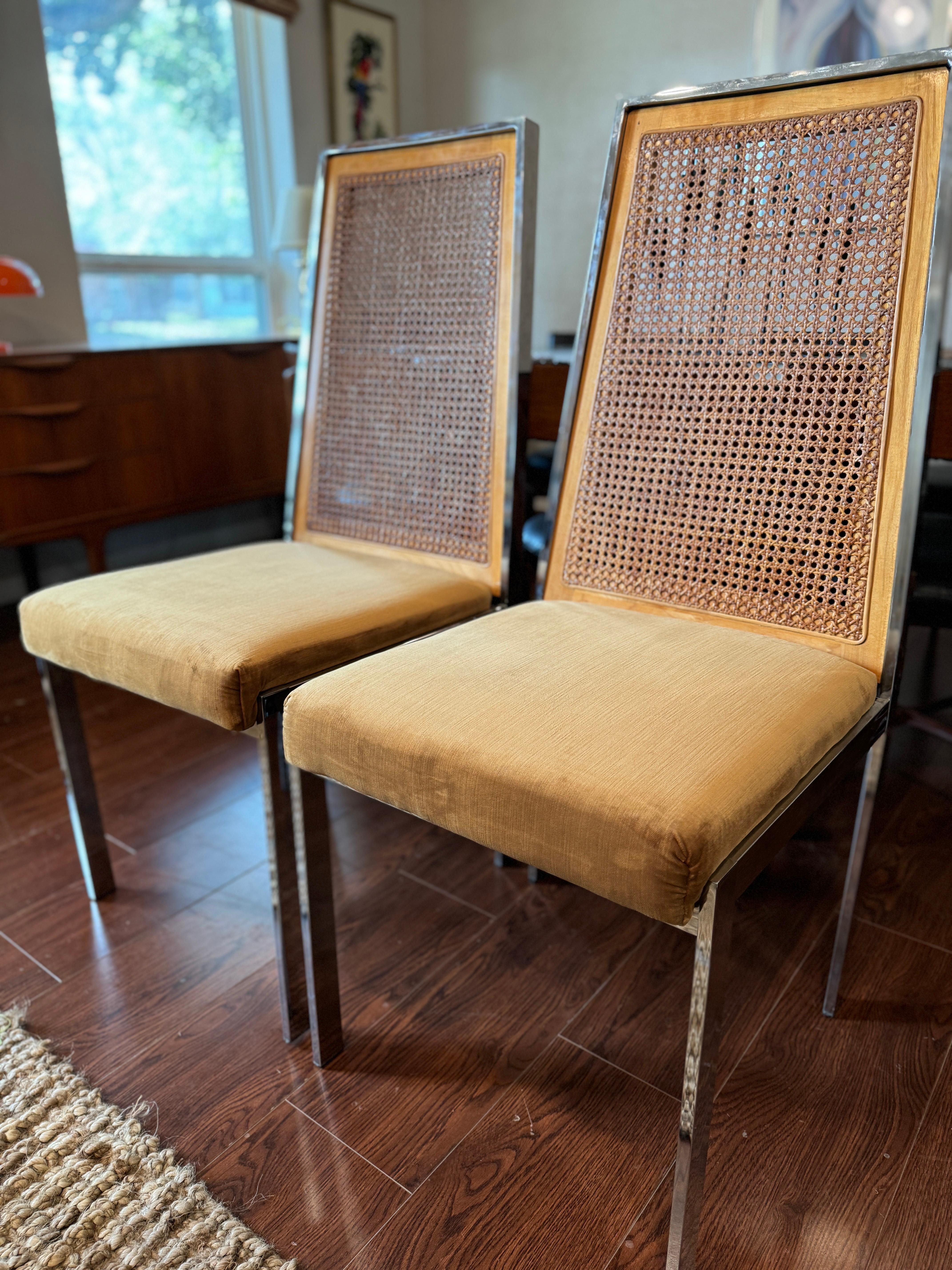 Vintage mid century modern chrome chairs with a cane backing, circa 1960s For Sale 2