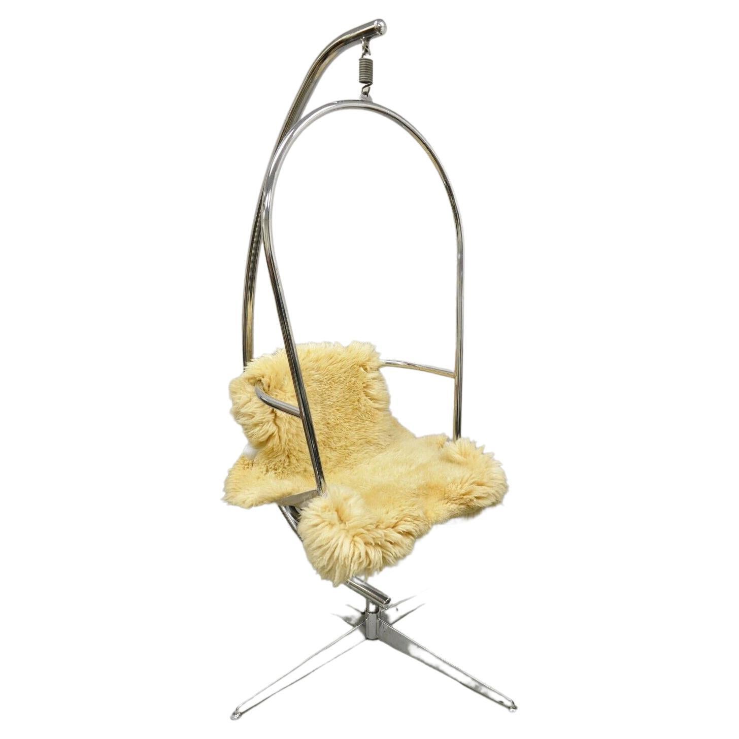Vintage Mid-Century Modern Chrome Frame Hanging Basket Metal Egg Lounge Chair For Sale