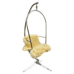 Vintage Mid-Century Modern Chrome Frame Hanging Basket Metal Egg Lounge Chair