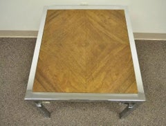 Vintage Mid Century Modern Chrome Fretwork & Walnut Square Side Table
