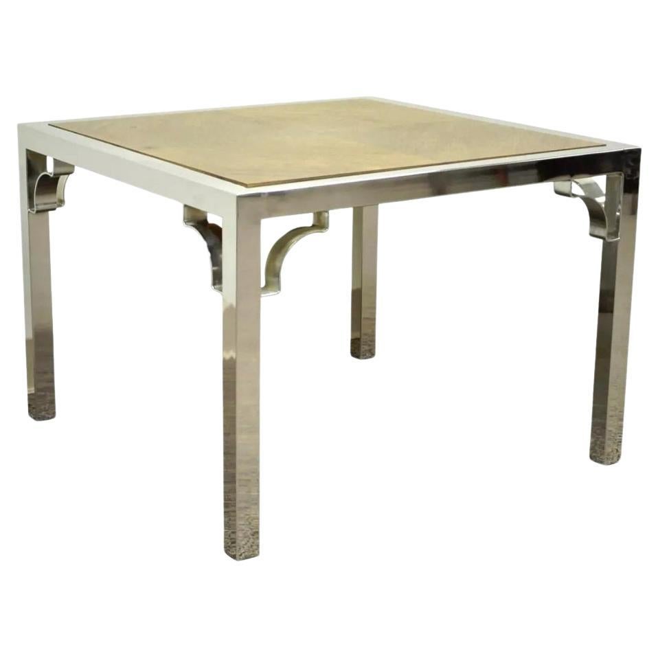 Vintage Mid Century Modern Chrom Laubsägearbeiten & Nussbaum Quadratische Beistelltisch