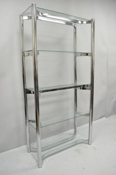 Vintage Mid-Century Modern Chrome Glass Baughman Étagère Bookcase Display Shelf