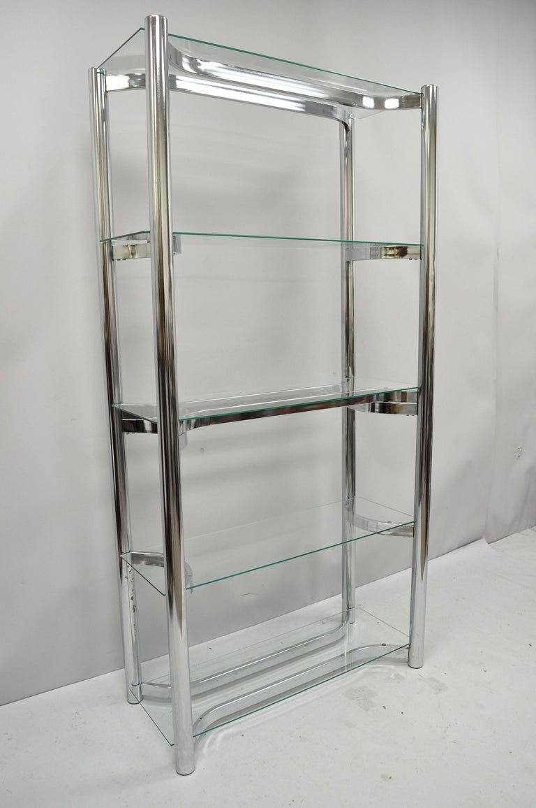 Vintage MidCentury Modern Chrome Glass Baughman Étagère Bookcase