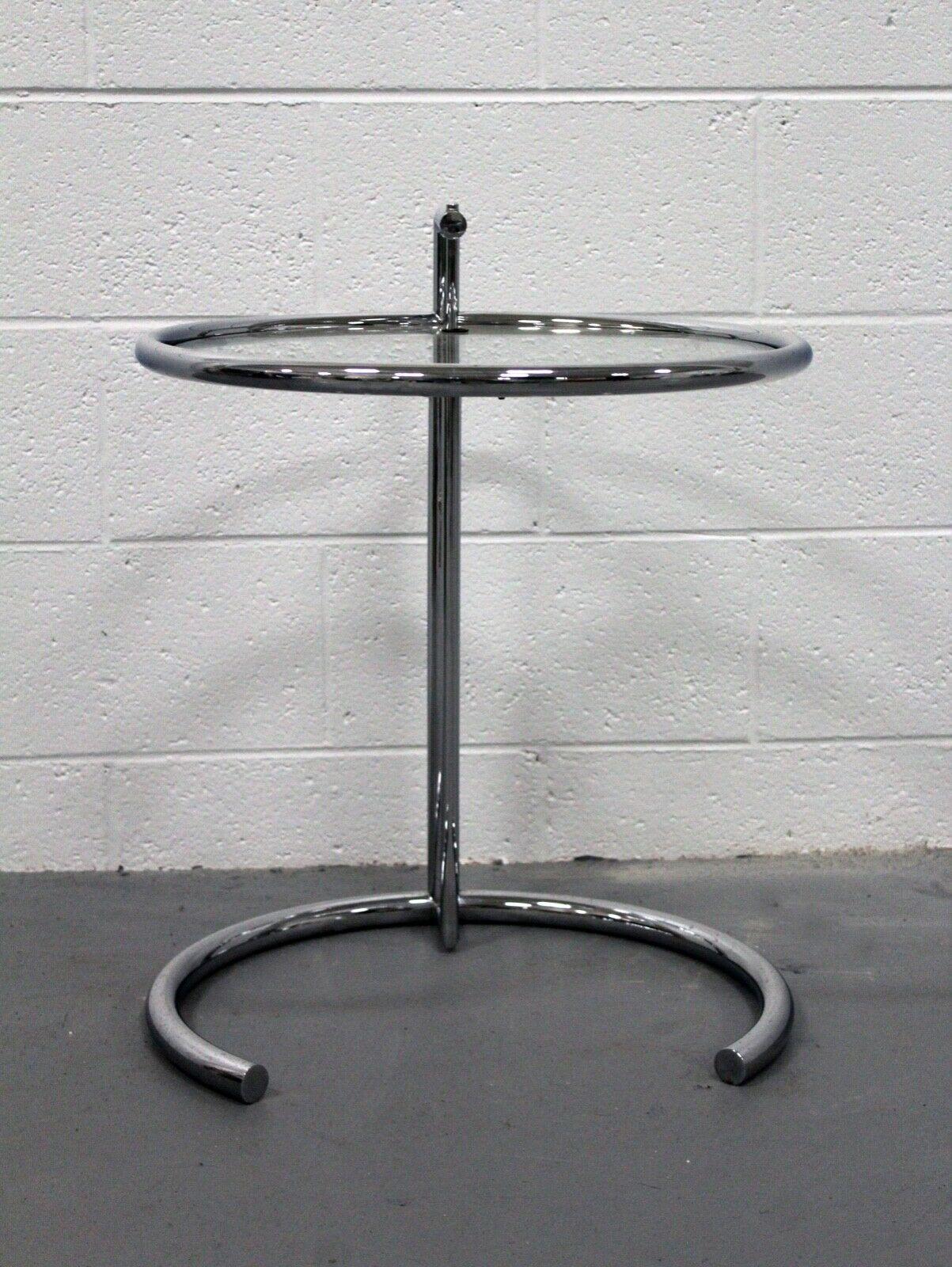 Vintage Mid-Century Modern Chrome & Glass Eileen Gray Adjustable Side End Table In Good Condition In Keego Harbor, MI