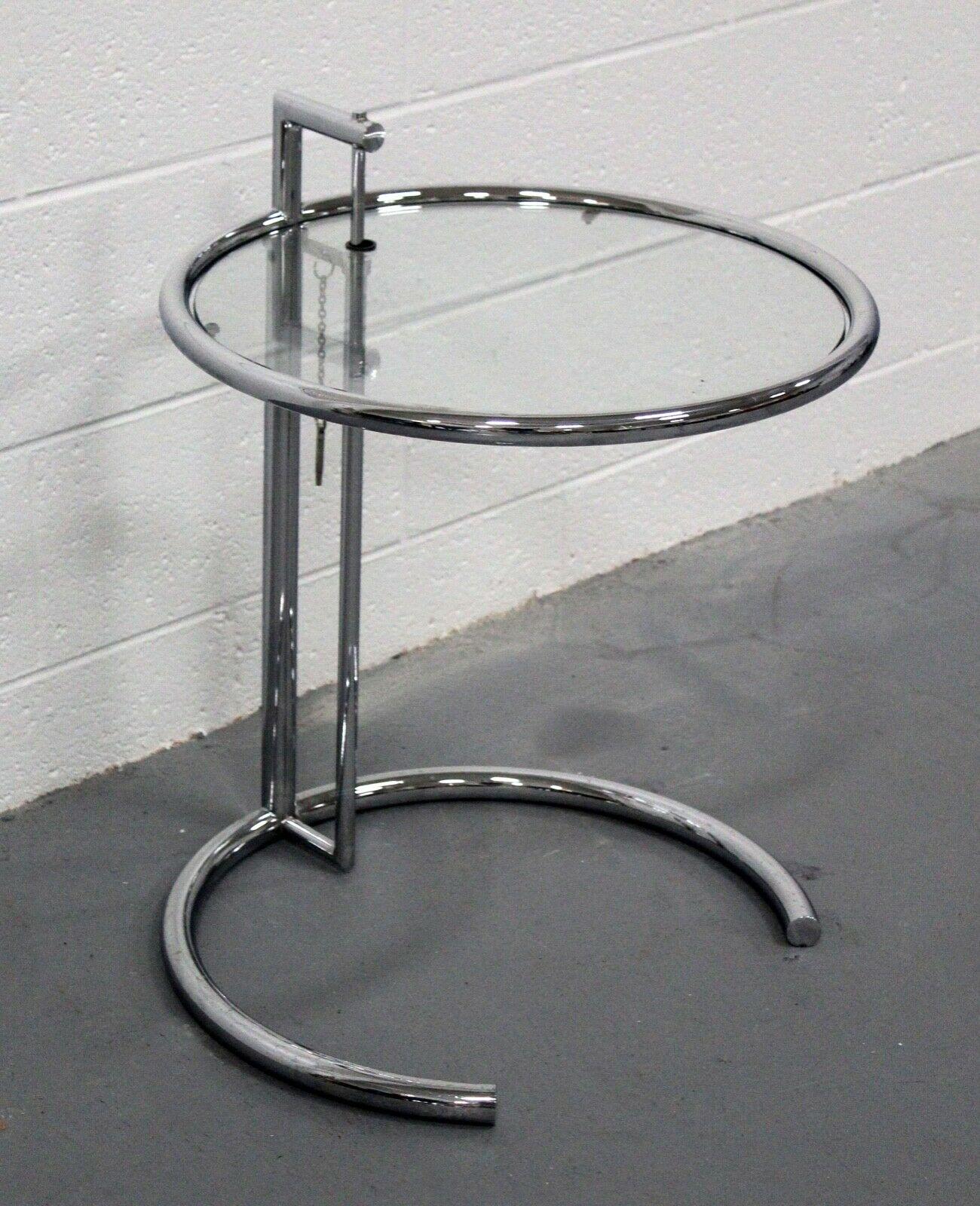 20th Century Vintage Mid-Century Modern Chrome & Glass Eileen Gray Adjustable Side End Table