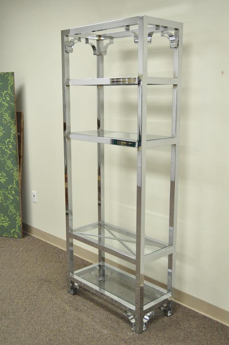 Vintage Mid-Century Modern Chrome Glass Étagère Bookcase After Milo Baughman 4