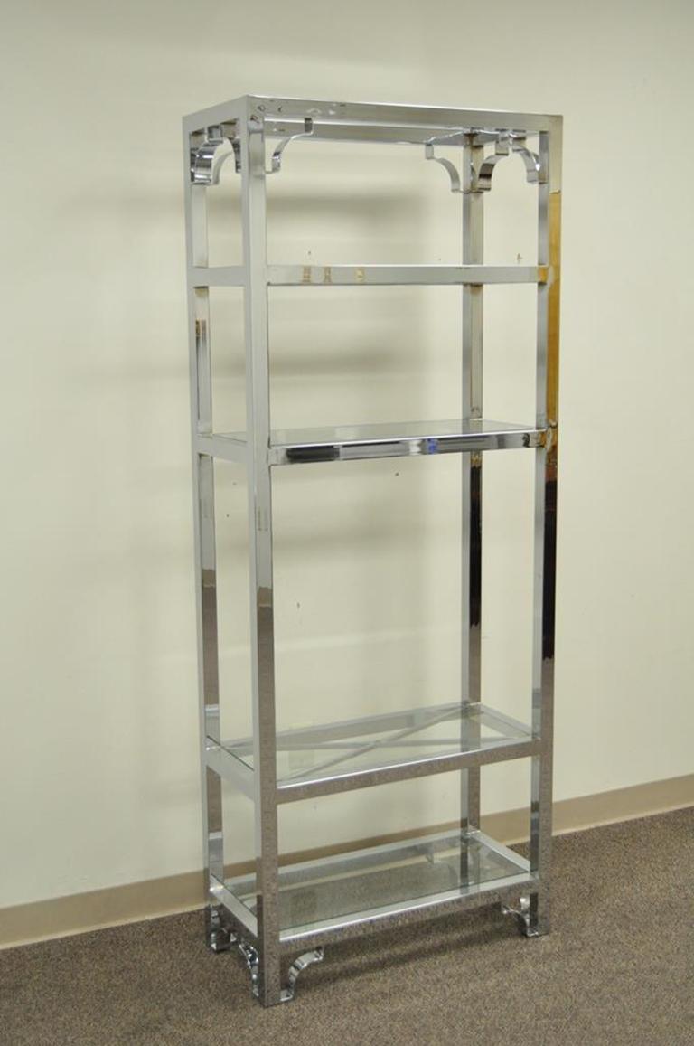 Vintage MidCentury Modern Chrome Glass Étagère Bookcase After Milo