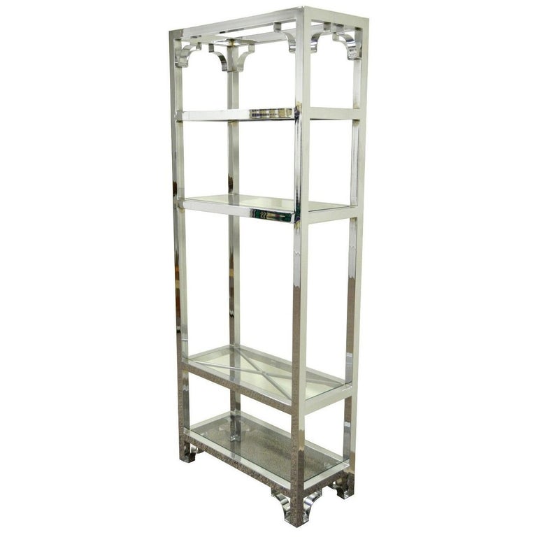 Vintage Mid Century Modern Chrome Glass Etagere Bookcase After Milo Baughman At 1stdibs