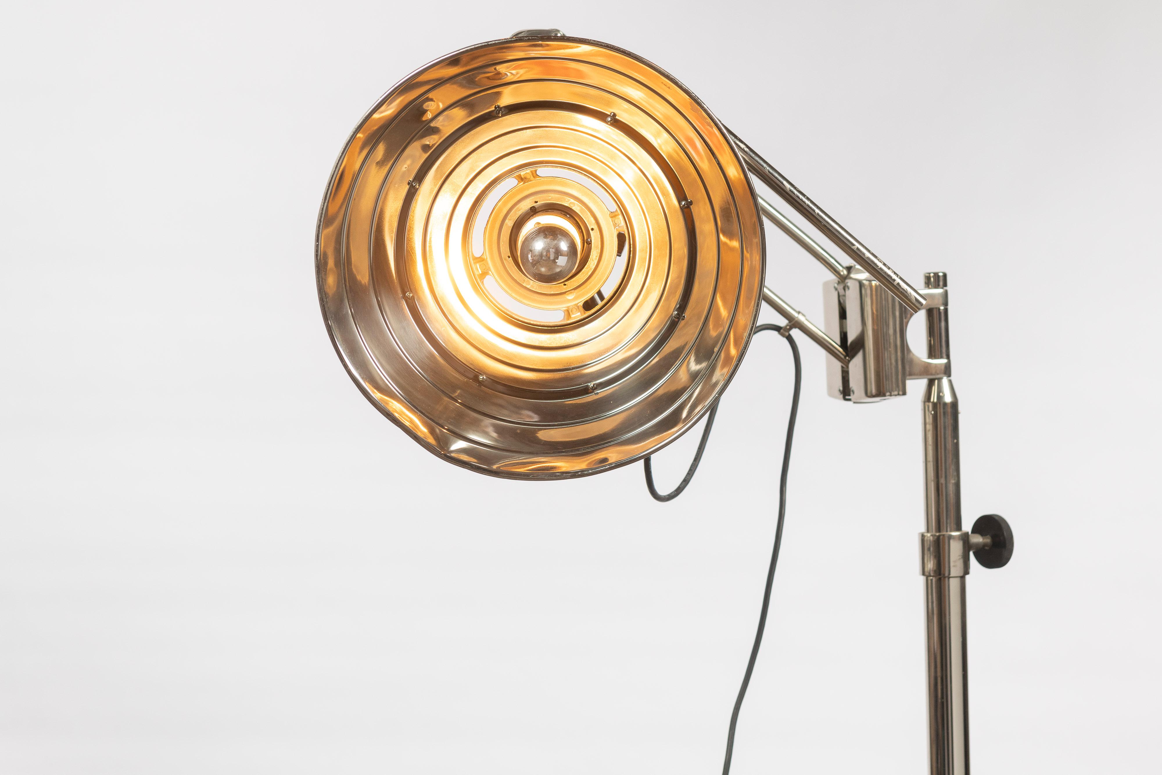 20th Century Vintage Mid Century Modern Chrome Industrial Floor Lamp For Sale