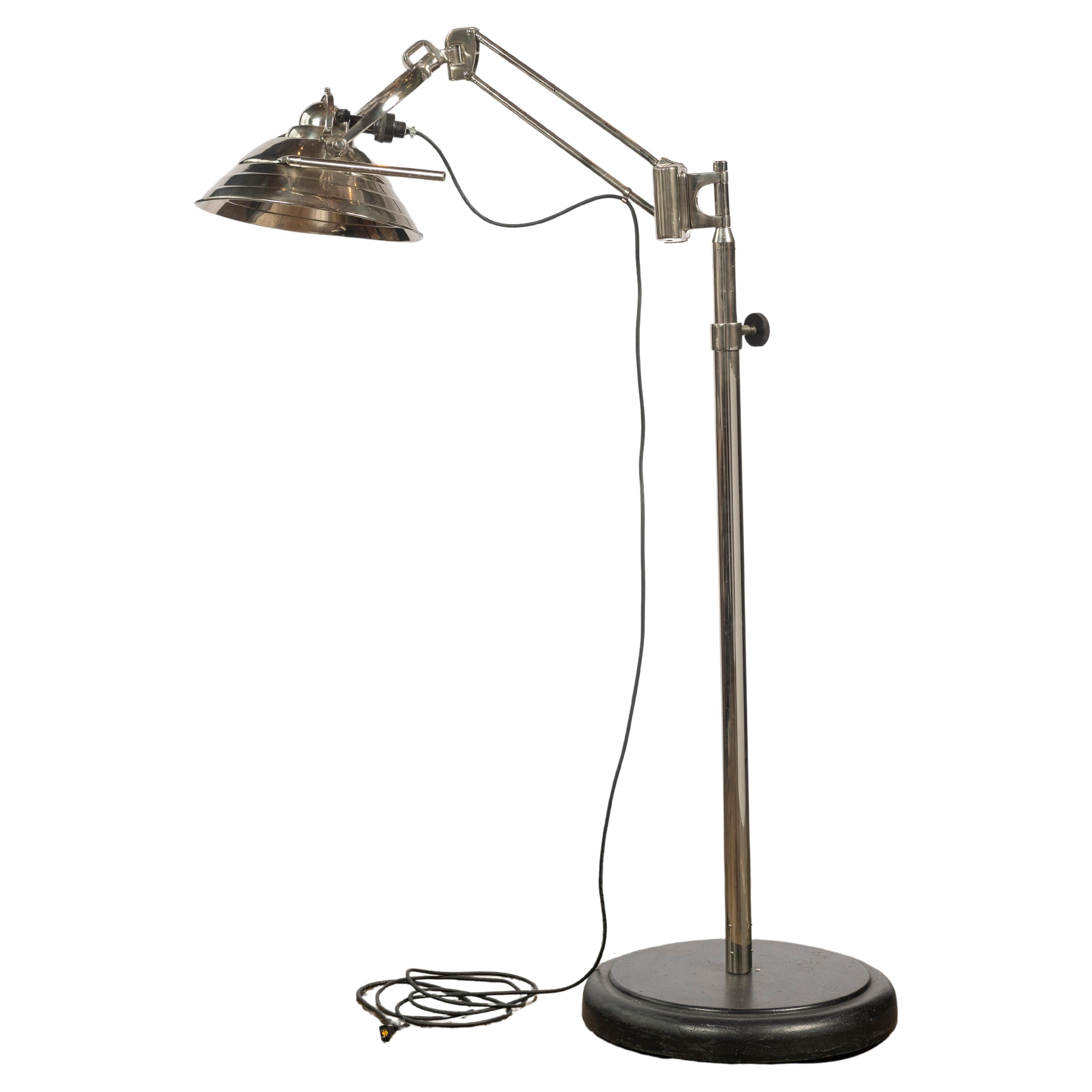 Vintage Mid Century Modern Chrome Industrial Floor Lamp For Sale