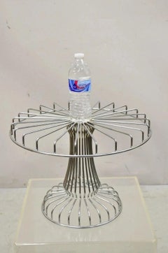 Vintage Mid Century Modern Chrome Metal Wire Pedestal Pastry Cake Stand