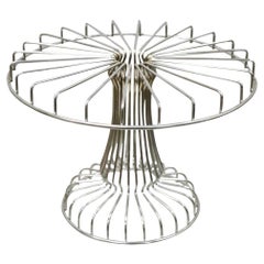 Vintage Mid Century Modern Chrome Metal Wire Pedestal Pastry Cake Stand