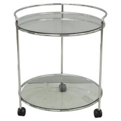 Vintage Mid Century Modern Chrome Round Glass 2 Tier Rolling Bar Cart Side Table