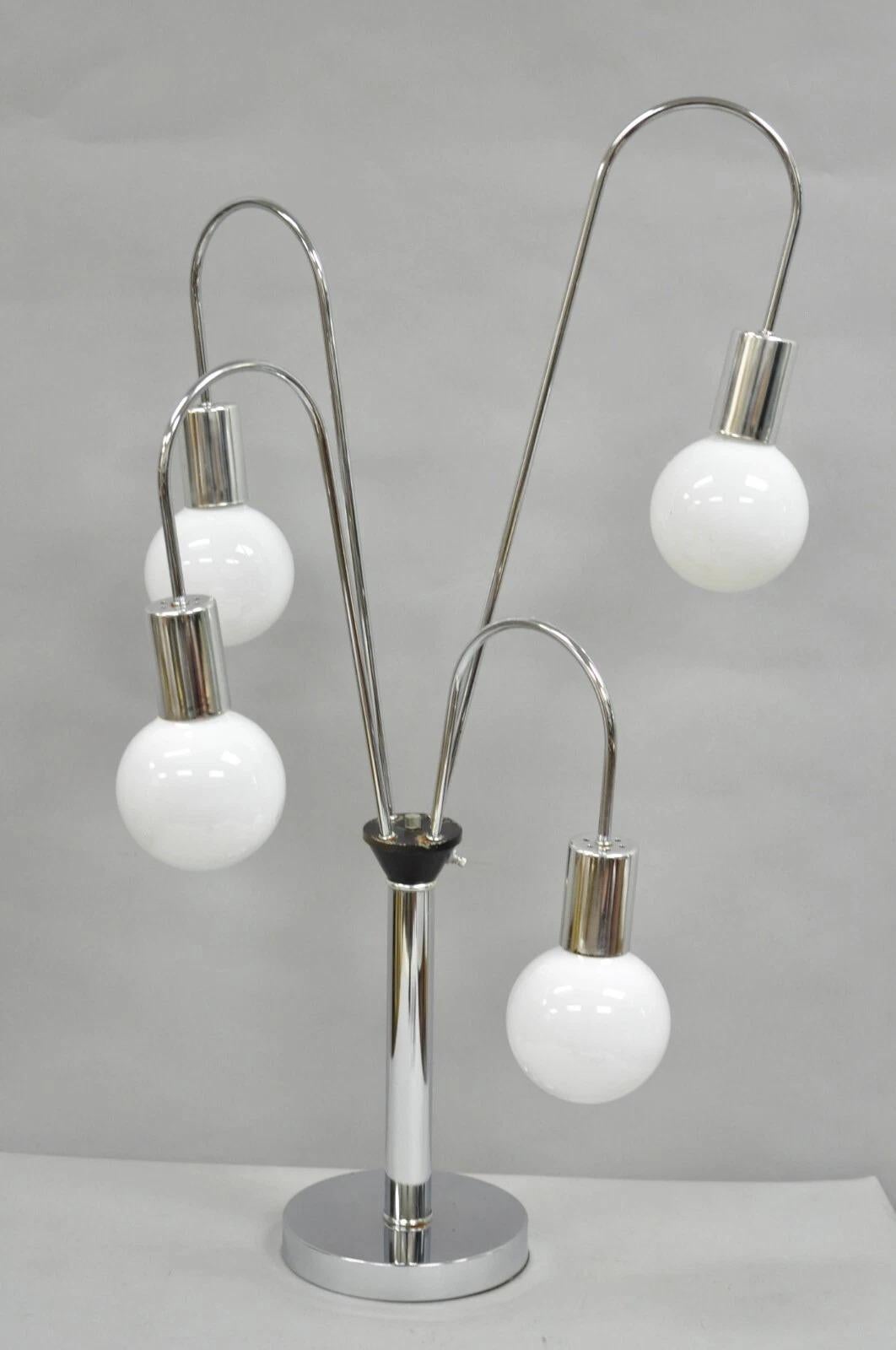 Vintage Mid Century Modern Chrome Space Age 5 Light Sculptural Table Lamp im Angebot 6