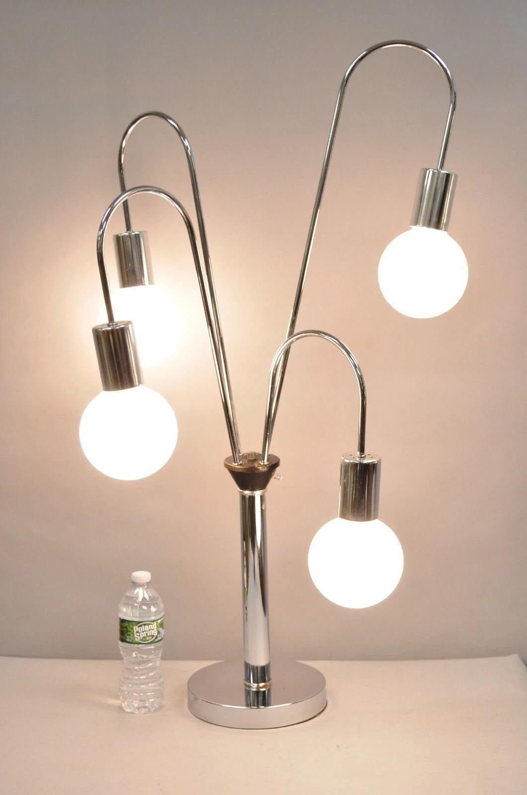 Vintage Mid Century Modern Chrome Space Age 5 Light Sculptural Table Lamp with Dimmer Switch. Circa Mid 20th Century. Measurements: 38