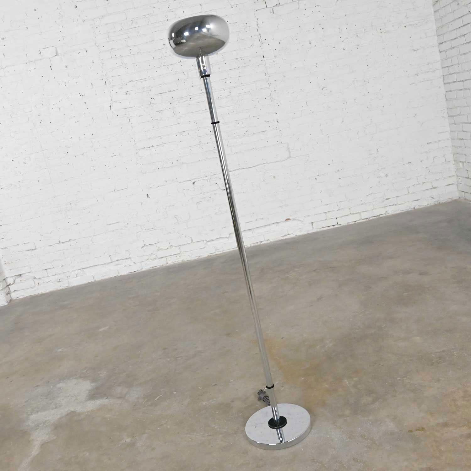 Vintage Mid-Century Modern Chrome Torchier Floor Lamp with Black Painted Accents 5