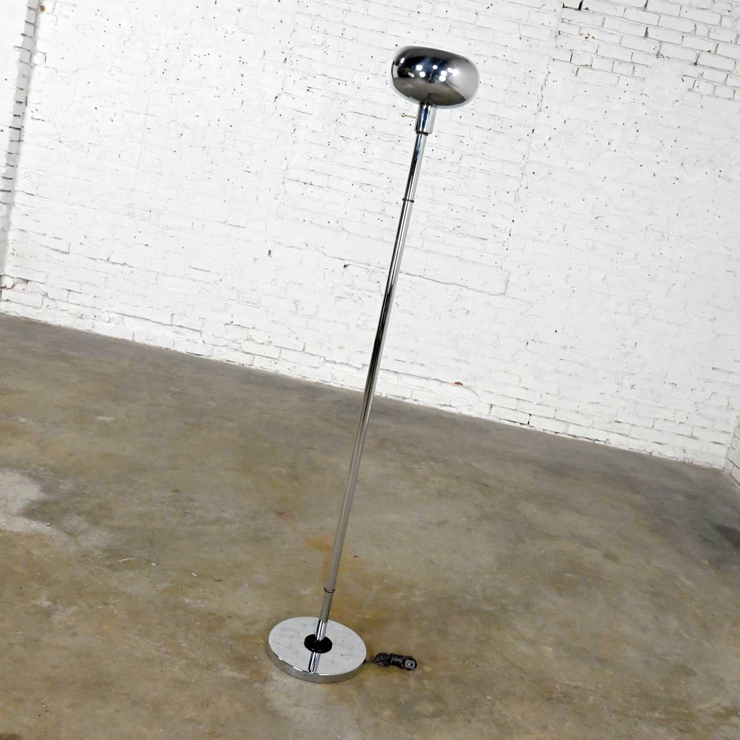 Vintage Mid-Century Modern Chrome Torchier Floor Lamp with Black Painted Accents 1