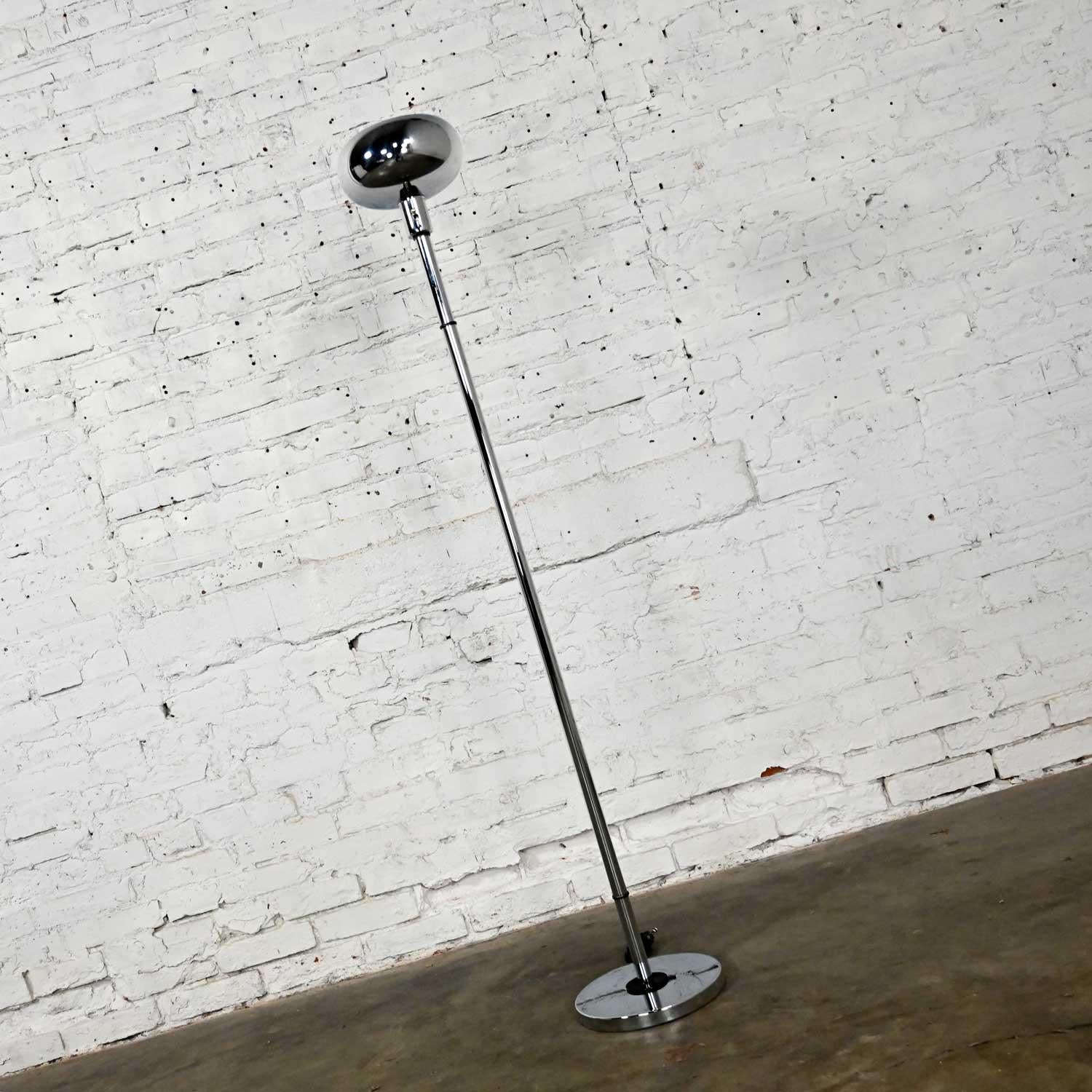 Vintage Mid-Century Modern Chrome Torchier Floor Lamp with Black Painted Accents 2