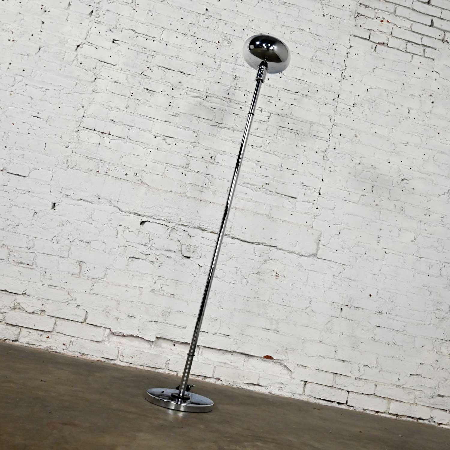 Vintage Mid-Century Modern Chrome Torchier Floor Lamp with Black Painted Accents 3
