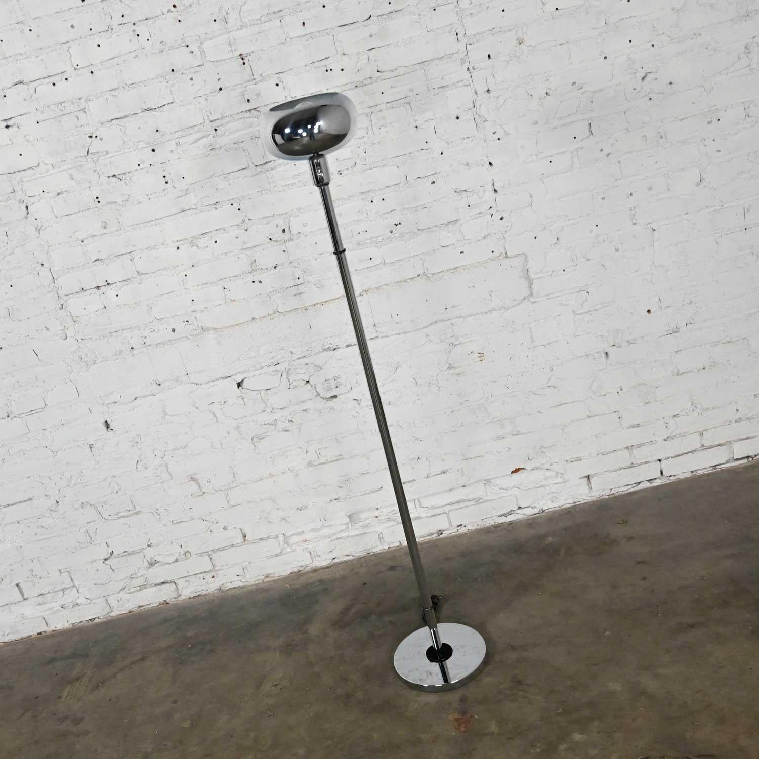 Vintage Mid-Century Modern Chrome Torchier Floor Lamp with Black Painted Accents 4