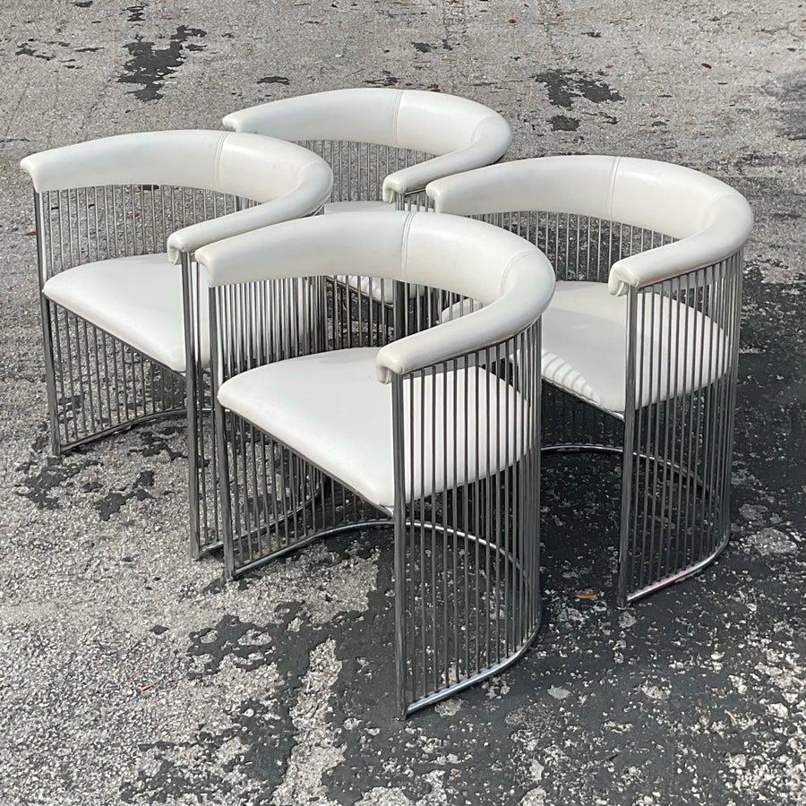 American Vintage Mid-Century Modern Chrome Tub Dining Chairs After Plattner - Set of 4 For Sale